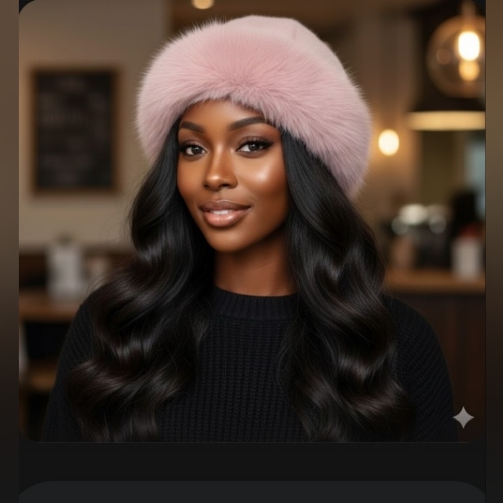 Hat Furry Soft Pink Vegan Mongolian Fur Bucket New